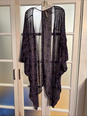 Penningtons Sheer Black and Purple Floral Kimono Jacket